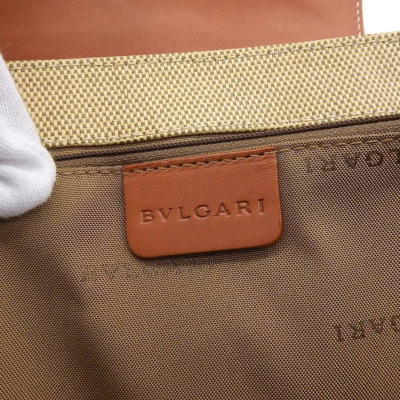 Bvlgari Beige Camel Canvas Leather Shopping Bag Tote Bag (Pre-Owned)