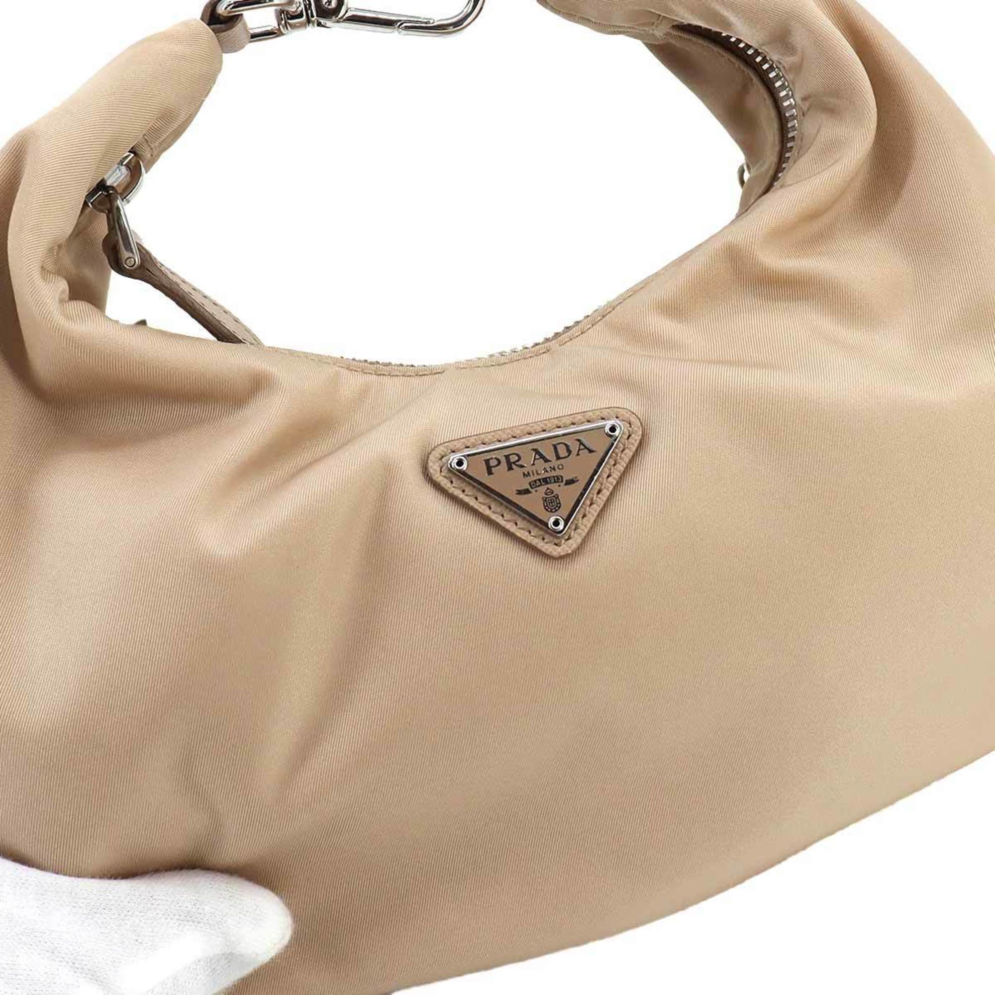 Prada Beige Nylon Leather Shoulder Bag (Pre-Owned)