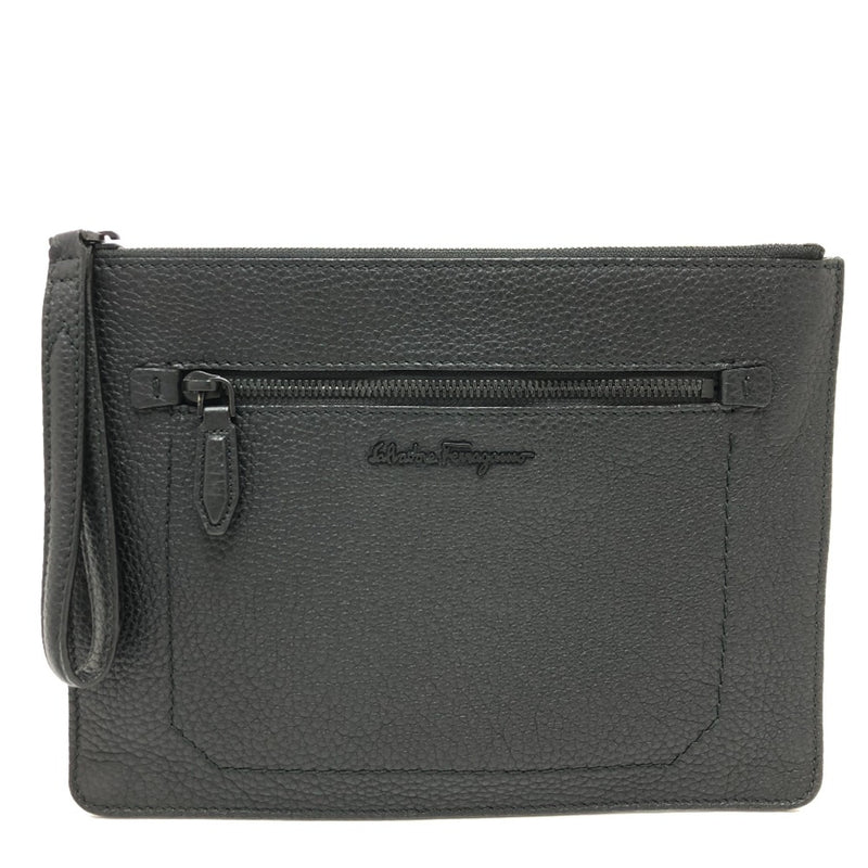 Salvatore Ferragamo Black Leather Clutch Bag (Pre-Owned)