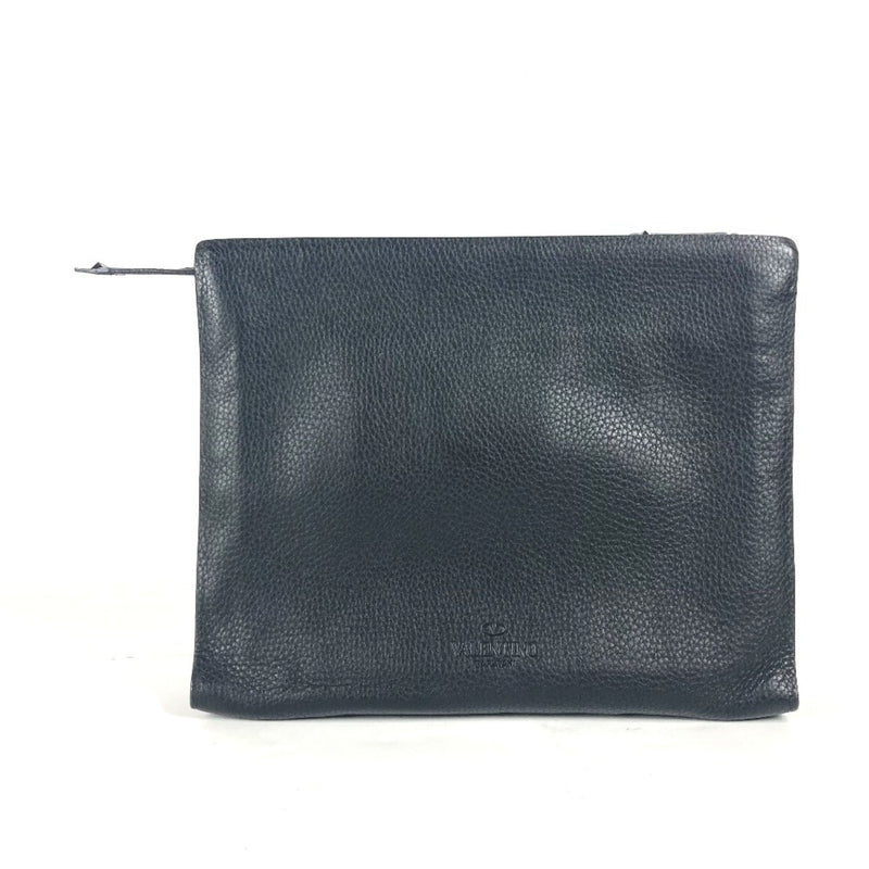 Valentino Garavani Black Leather Clutch Bag Pouch (Pre-Owned)