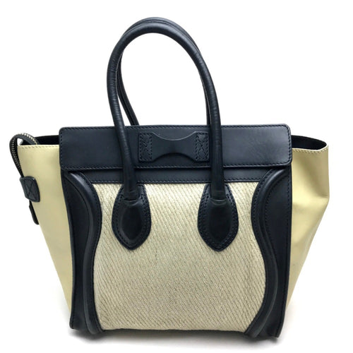 Celine Beige Black Leather Hemp Tote Bag (Pre-Owned)