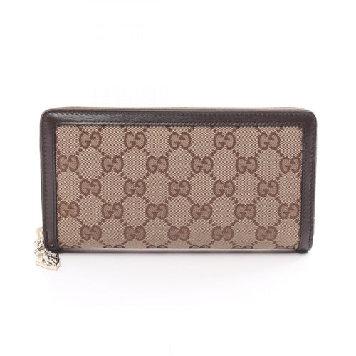 Gucci Beige Brown Canvas Leather Long Wallet (Bi-Fold)