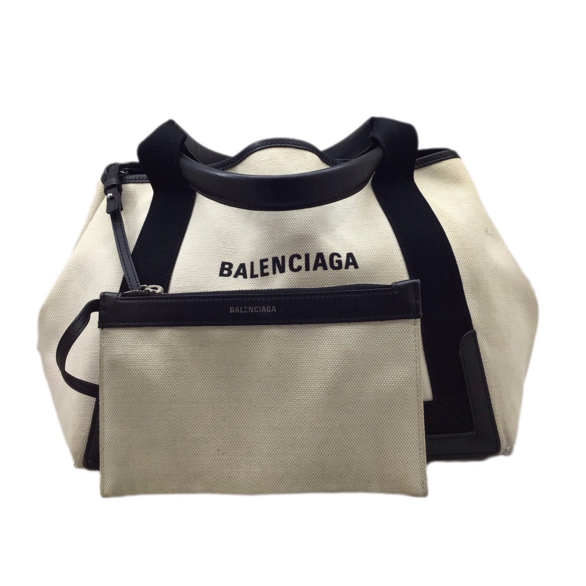 Balenciaga Beige Black Canvas Leather Handbag (Pre-Owned)