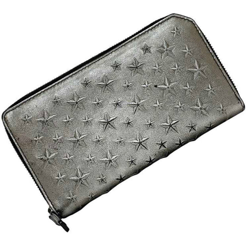 Jimmy Choo Metallic Silver Leather Long Wallet (Bi-Fold) (Pre-Owned)