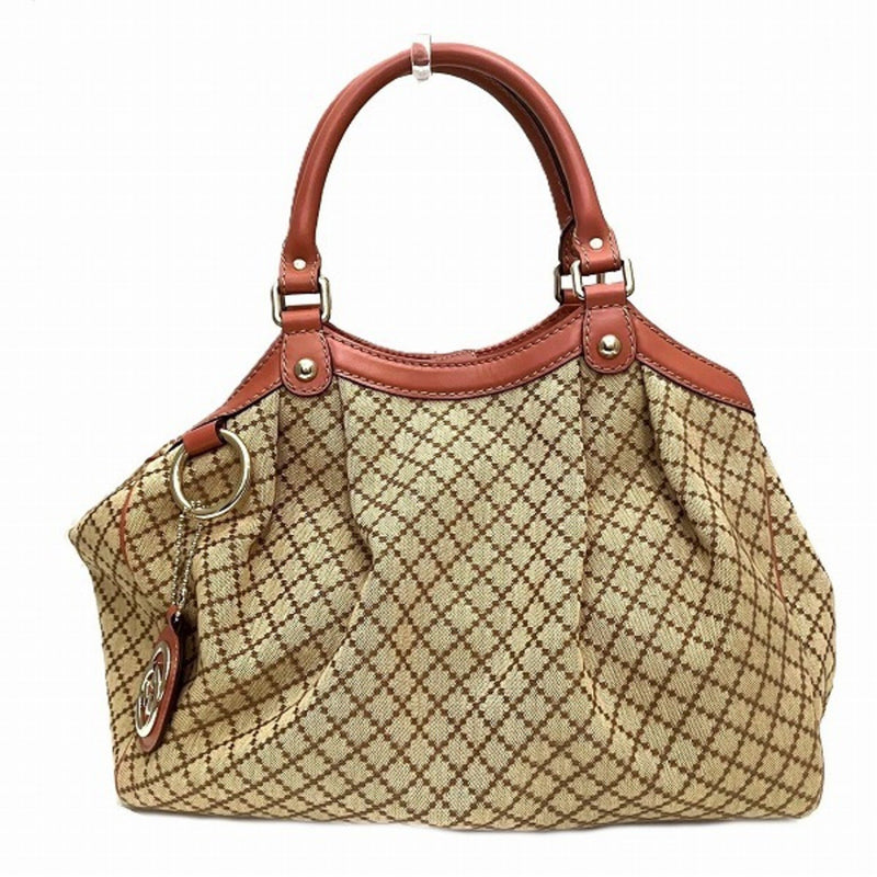 Gucci Beige Pink Canvas Leather Handbag (Pre-Owned)