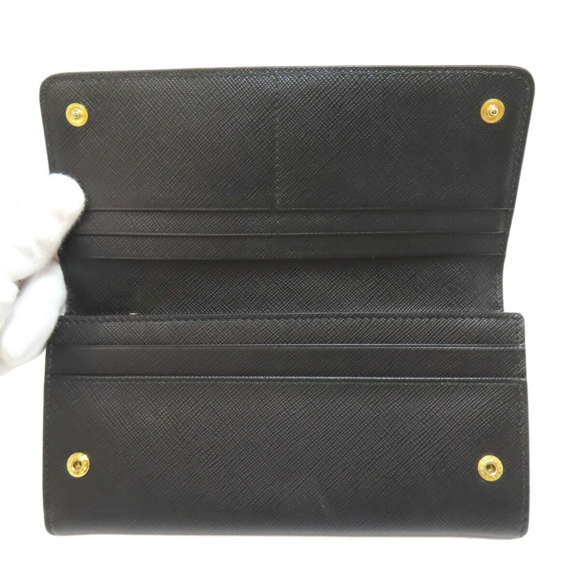 Prada Black Leather Long Wallet (Bi-Fold) (Pre-Owned)