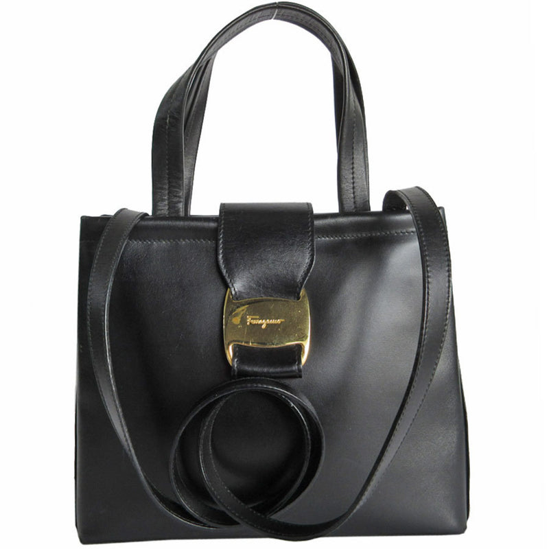 Salvatore Ferragamo Black Leather Handbag Shoulder Bag (Pre-Owned)