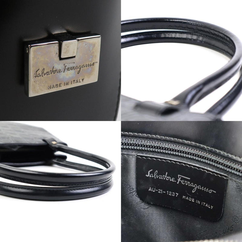 Salvatore Ferragamo Black Gray Leather Shoulder Bag (Pre-Owned)