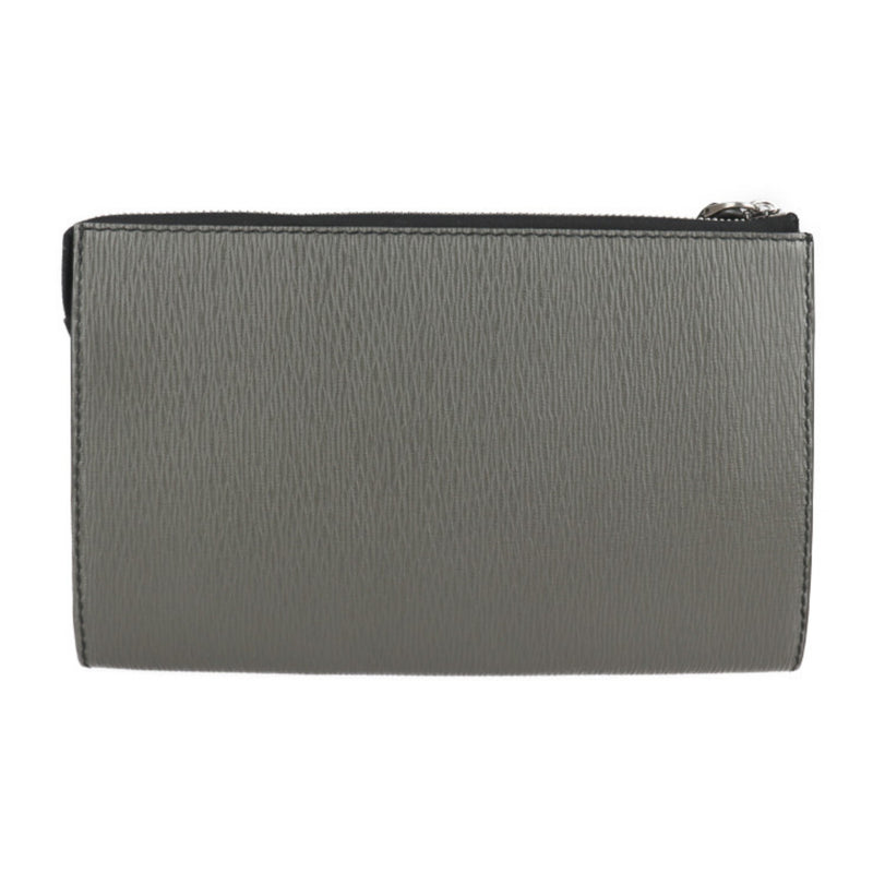 Salvatore Ferragamo Beige Black Gray Leather Clutch Bag (Pre-Owned)