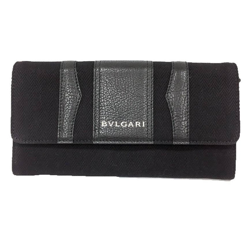 Bvlgari Black Canvas Leather Long Wallet (Bi-Fold) (Pre-Owned)