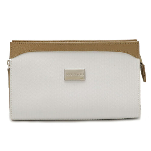 Bvlgari Millerighe Beige White Pvc Leather Pouch (Pre-Owned)