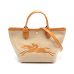 Longchamp Beige Orange Leather Straw Handbag