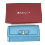 Salvatore Ferragamo Blue Leather Long Wallet (Bi-Fold) (Pre-Owned)