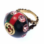 Gucci Gold Green Pink Red Color Metal Resin Rhinestone Band Ring (Pre-Owned)