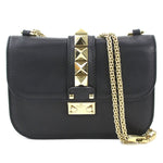 Valentino Garavani Black Gold Leather Metal Shoulder Bag (Pre-Owned)