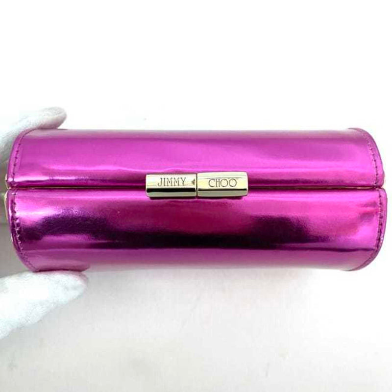 Jimmy Choo Metallic Pink Leather Clutch Bag Handbag (Pre-Owned)