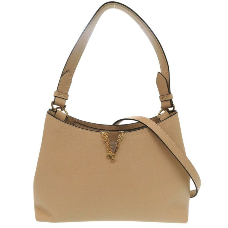 Versace Beige Leather Handbag Shoulder Bag (Pre-Owned)