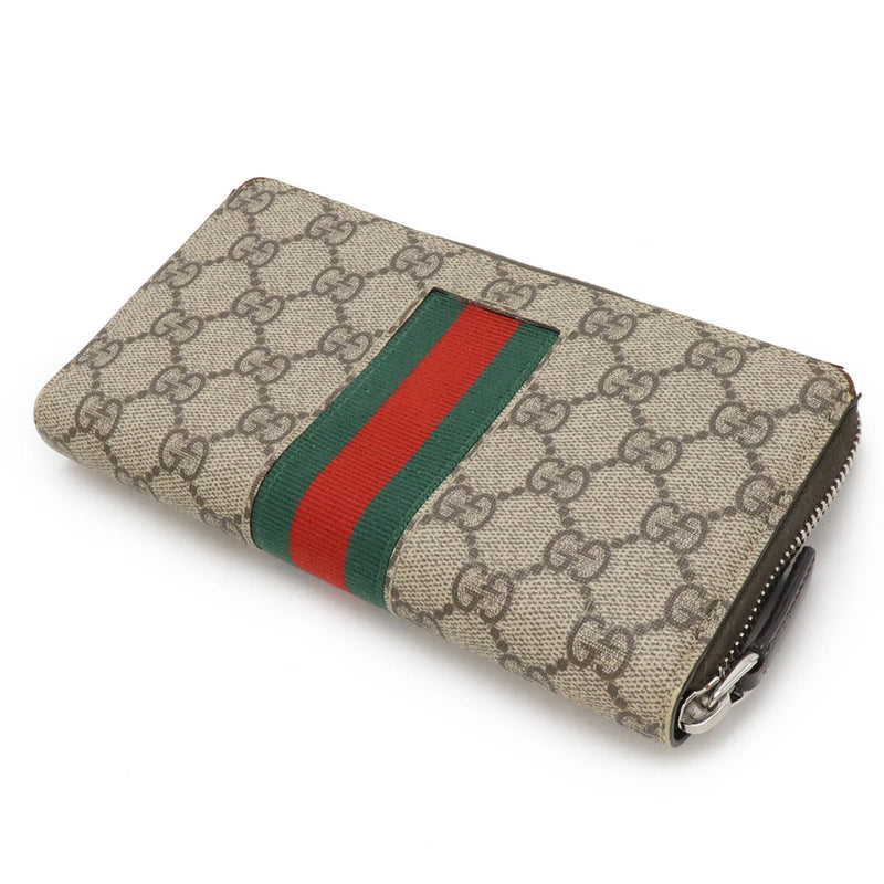 Gucci Beige Dark Brown Green Red Color Pvc Leather Long Wallet (Bi-Fold) (Pre-Owned)