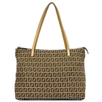 Fendi Beige Brown Canvas Leather Tote Bag (Pre-Owned)