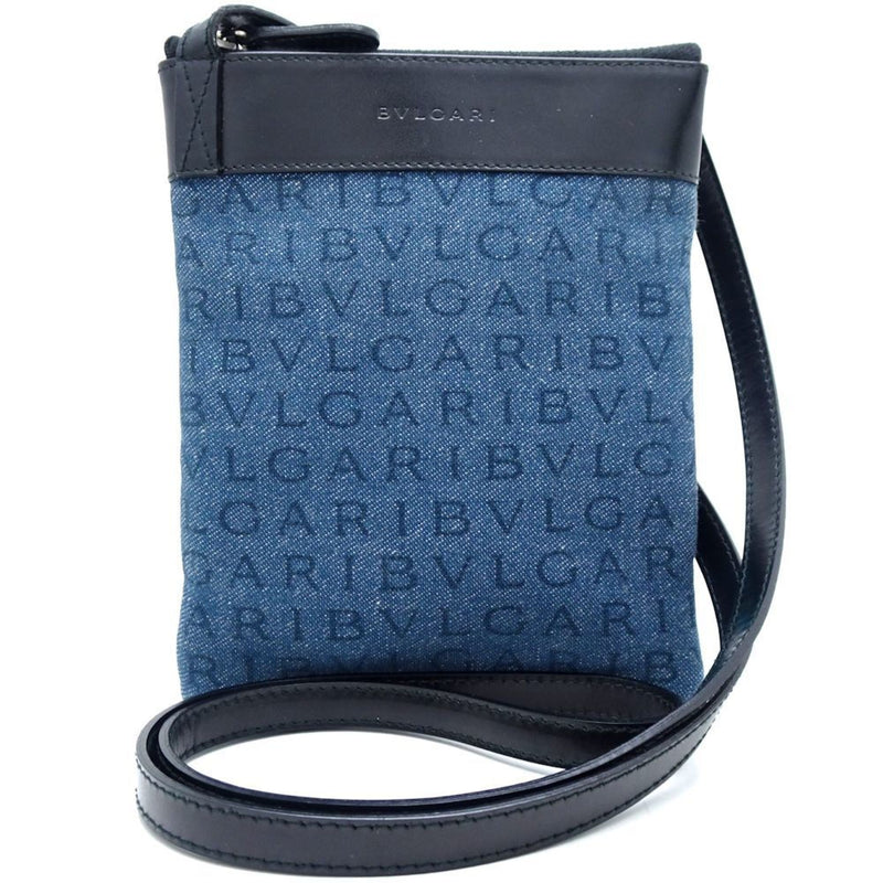 Bvlgari Black Blue Denim Leather Pochette Shoulder Bag (Pre-Owned)