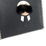 Fendi Black Leather Fur Clutch Bag Handbag (Pre-Owned)