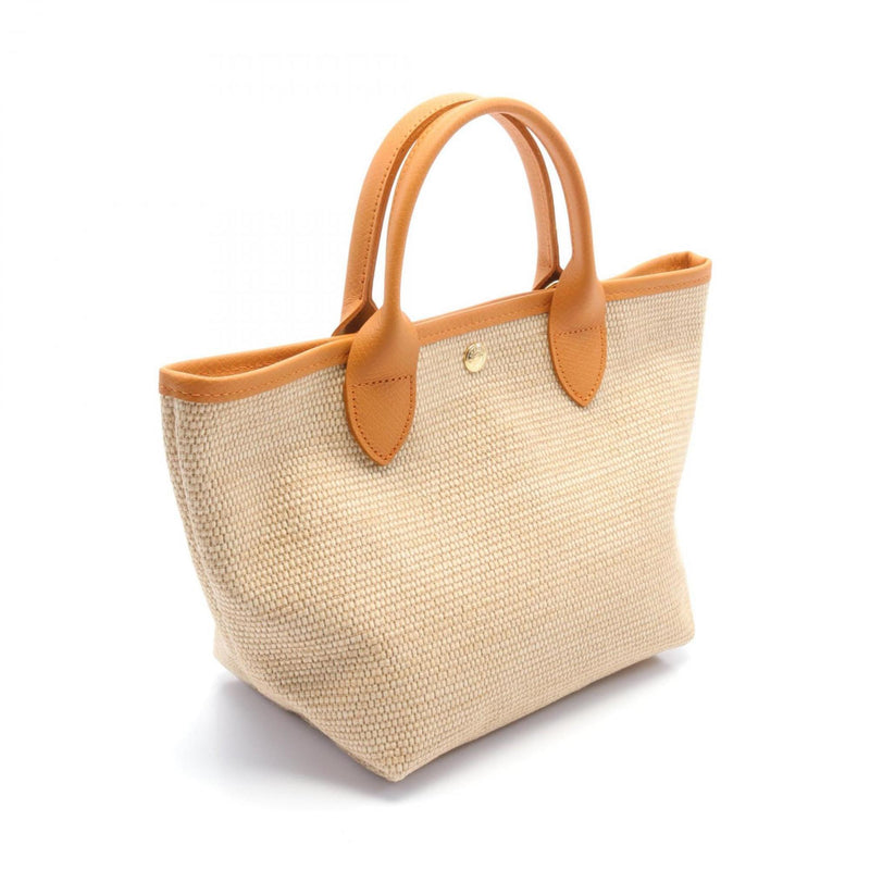 Longchamp Beige Orange Leather Straw Handbag