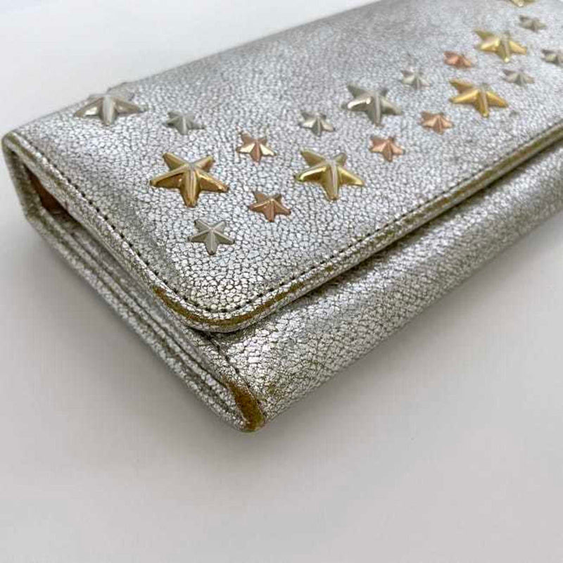 Jimmy Choo Silver Leather Long Wallet (Bi-Fold) (Pre-Owned)