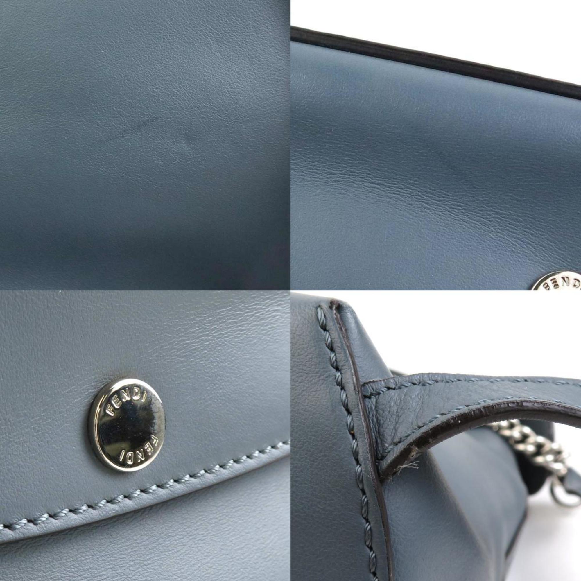 Fendi Blue Gray Leather Handbag Shoulder Bag (Pre-Owned)