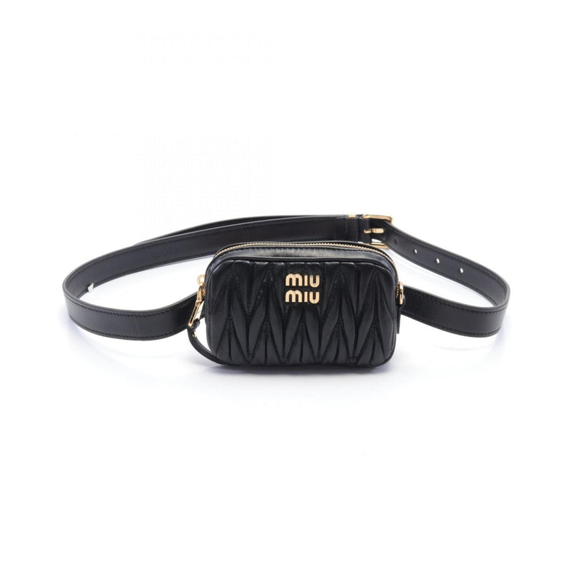 Miu Miu Matelasse Black Leather Fanny Pack Sling Bag (Pre-Owned)