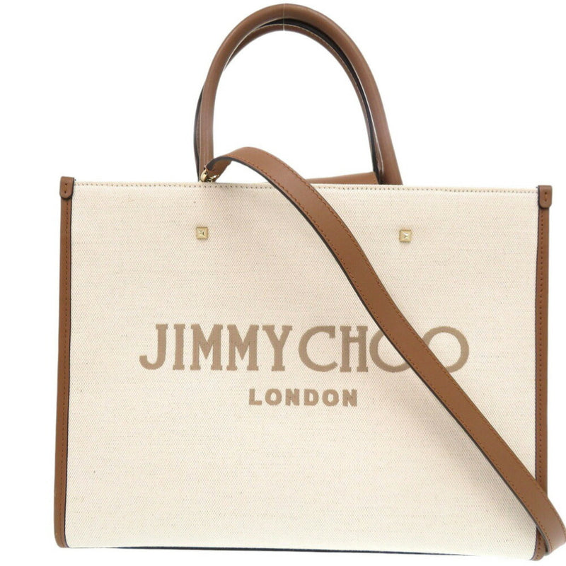 Jimmy Choo Beige Brown Canvas Leather Tote Bag (Pre-Owned)