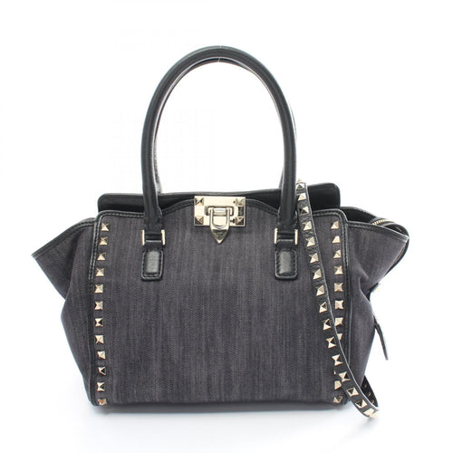 Valentino Garavani Black Denim Leather Handbag (Pre-Owned)