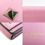 Valentino Garavani Gold Pink Leather Metal Wallet (Tri-Fold) (Pre-Owned)