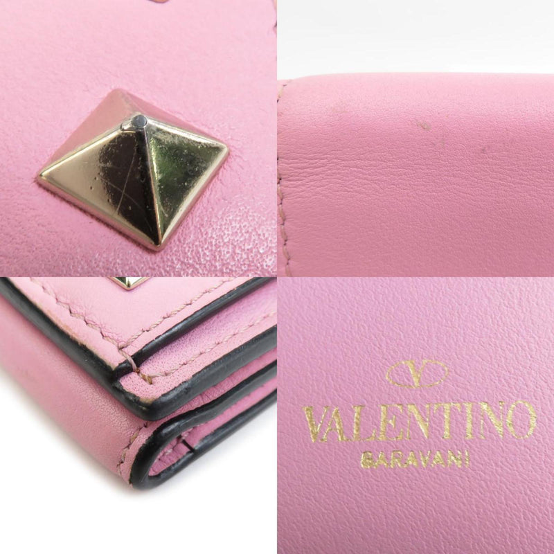 Valentino Garavani Gold Pink Leather Metal Wallet (Tri-Fold) (Pre-Owned)