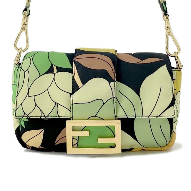 Fendi Baguette Green Multi-Color Nylon Shoulder Bag Sling Bag (Pre-Owned)