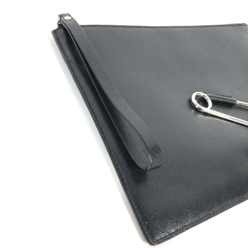 Unspecified Black Silver Leather Clutch Bag Pouch (Pre-Owned)