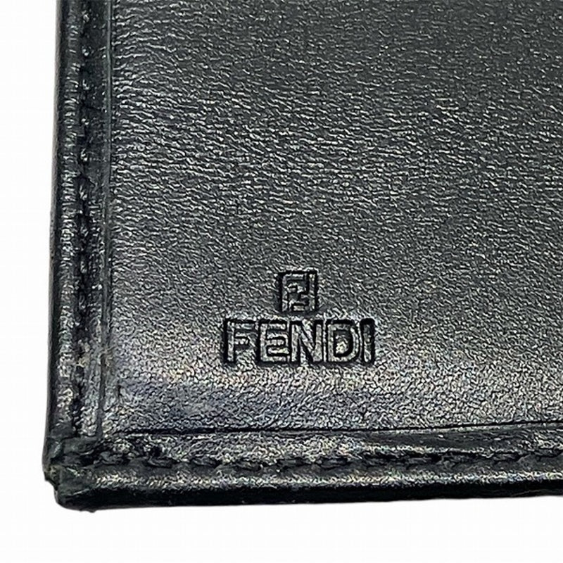 Fendi Black Leather Canvas Long Wallet (Bi-Fold) (Pre-Owned)