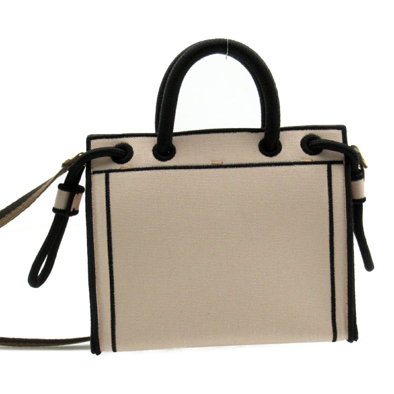 Fendi Beige Black Canvas Shoulder Bag (Pre-Owned)