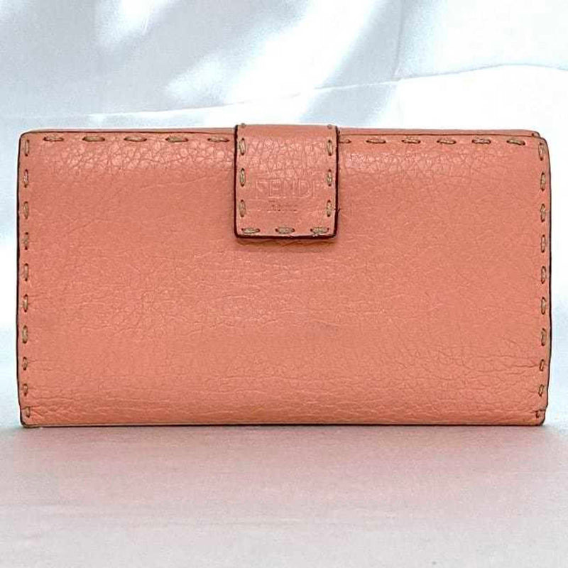 Fendi Beige Pink Leather Long Wallet (Bi-Fold) (Pre-Owned)