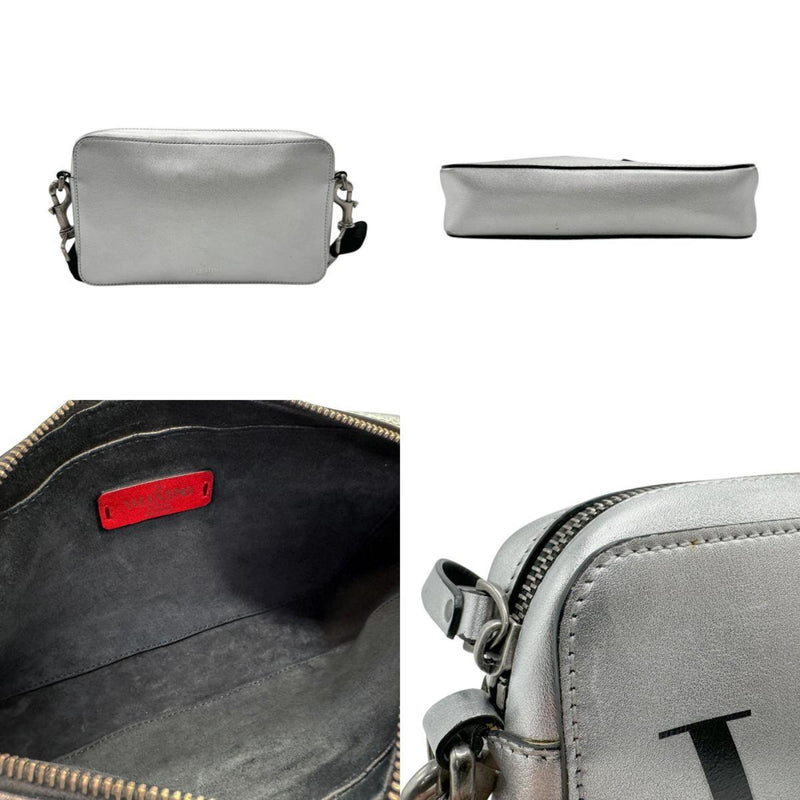 Valentino Garavani Black Silver Leather Canvas Shoulder Bag (Pre-Owned)