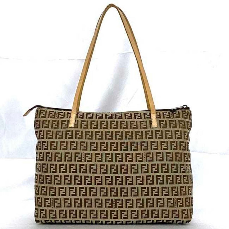 Fendi Beige Brown Canvas Leather Tote Bag (Pre-Owned)