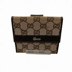 Gucci Beige Brown Canvas Leather Wallet (Tri-Fold) (Pre-Owned)