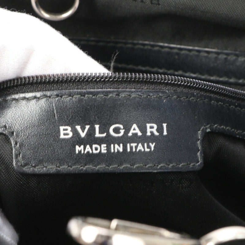 Bvlgari Black Gray Leather Coated Canvas Handbag (Pre-Owned)