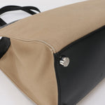 Fendi Beige Black Leather Canvas Shoulder Bag (Pre-Owned)