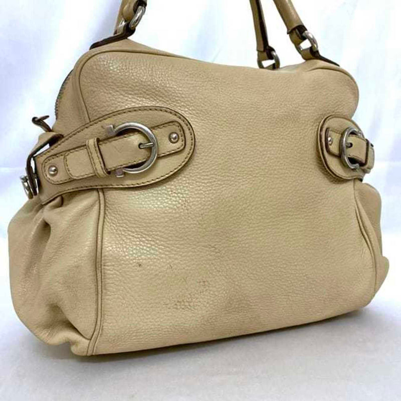 Salvatore Ferragamo Beige Leather Shoulder Bag Tote Bag (Pre-Owned)