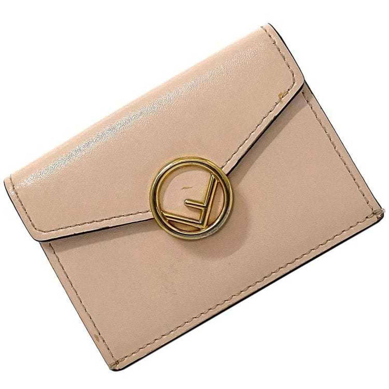 Fendi Beige Gold Pink Beige Leather Wallet (Tri-Fold) (Pre-Owned)