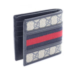 Gucci Gg Supreme Beige Navy Red Color Pvc Leather Wallet (Bi-Fold)