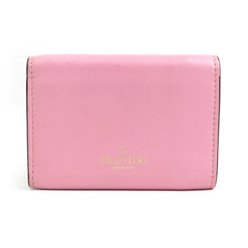 Valentino Garavani Gold Pink Leather Metal Wallet (Tri-Fold) (Pre-Owned)