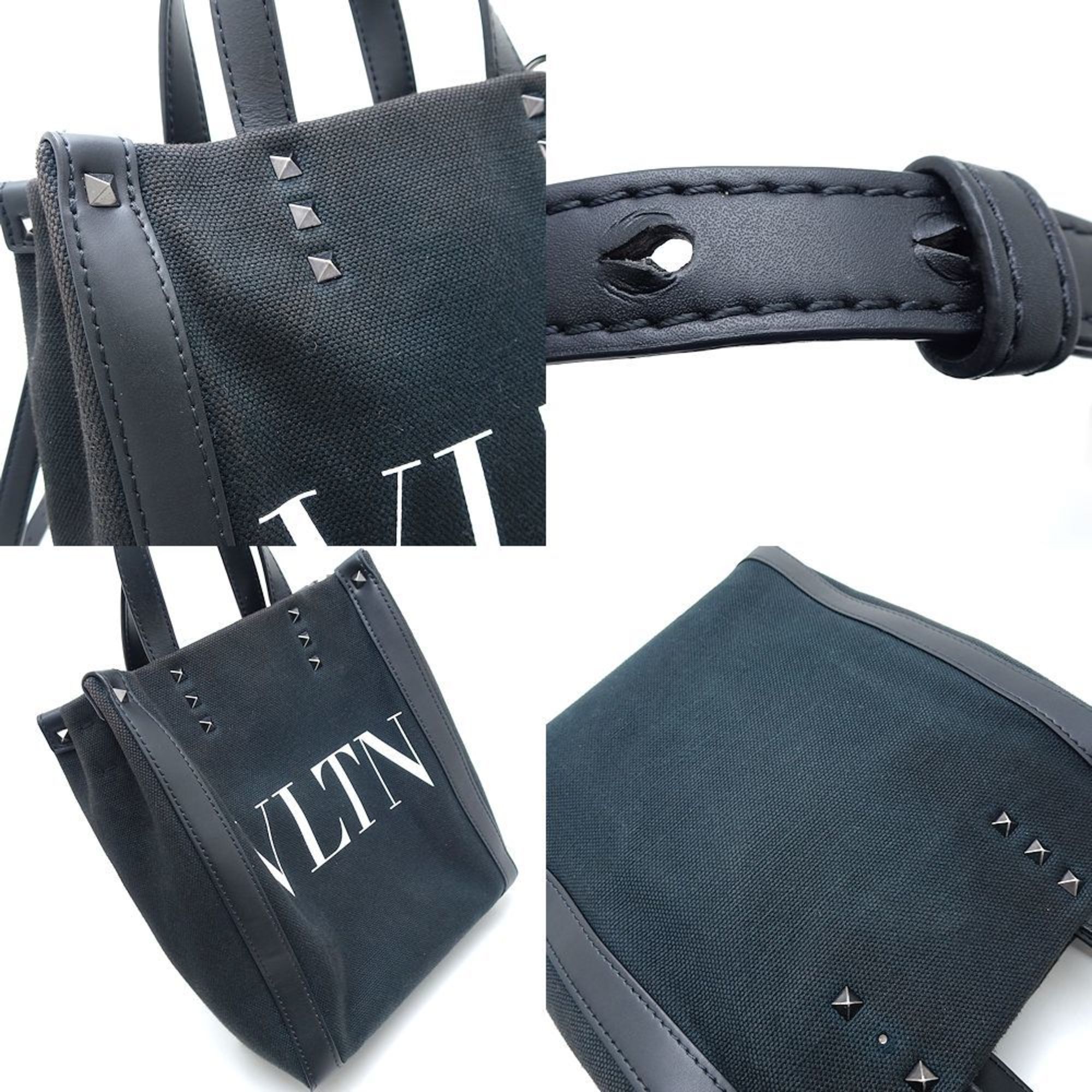 Valentino Garavani Black Canvas Leather Shoulder Bag (Pre-Owned)