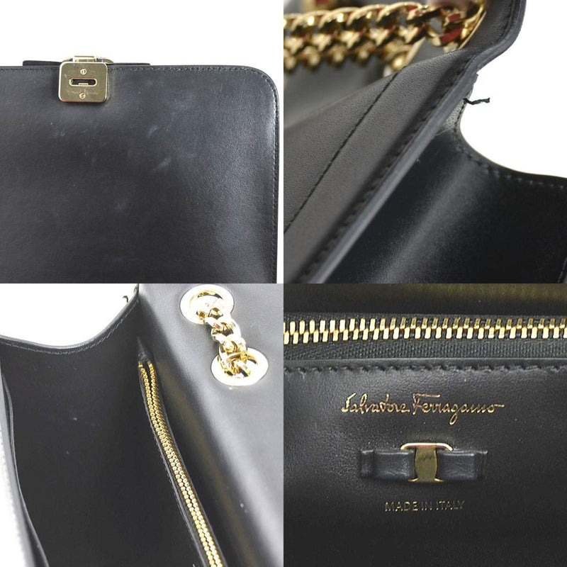 Salvatore Ferragamo Black Leather Shoulder Bag (Pre-Owned)