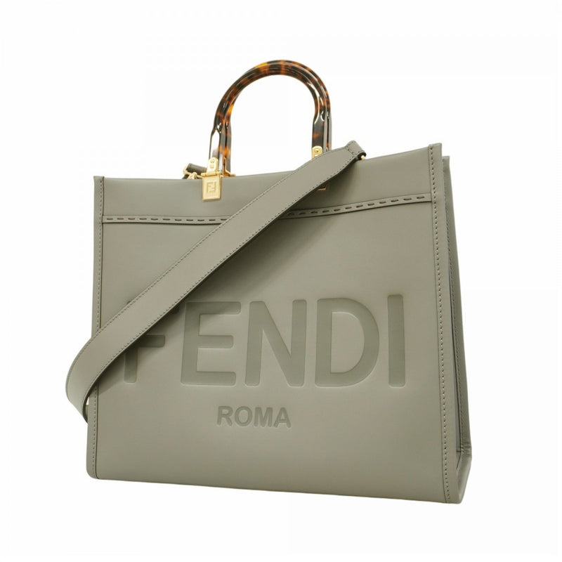 Fendi Gray Leather Tote Bag (Pre-Owned)